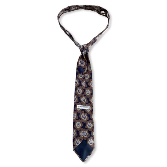 GIORGIO ARMANI Brown Flower Motif New Standard Tie - Picture 2 of 3